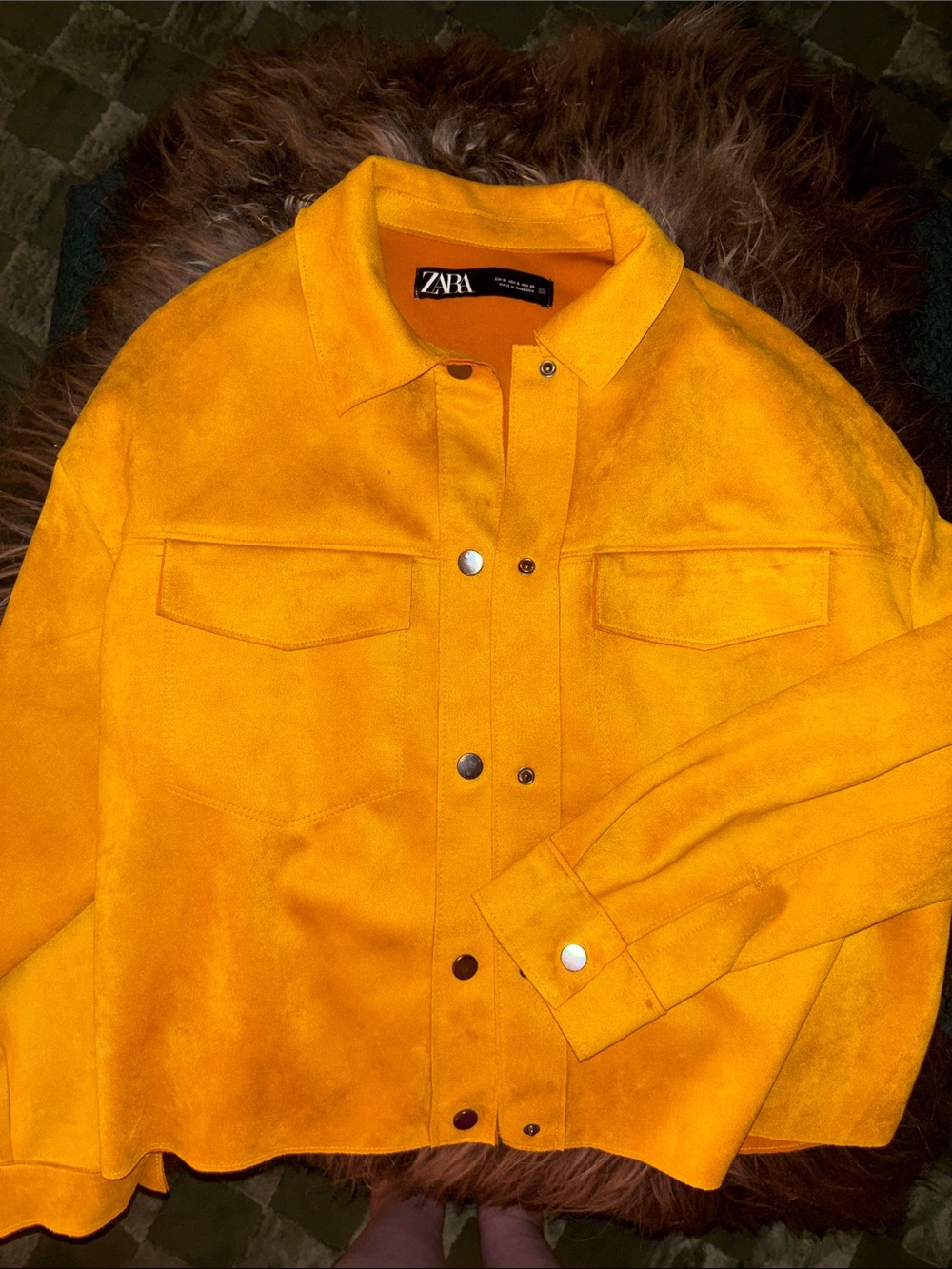 ZARA Vibrant Mustard Suede Snap-Front Jacket